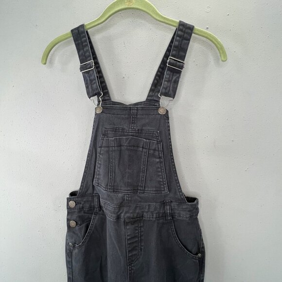 Bebe Girls Overalls Black Denim size XL 16 Distressed Destroyed Stretch Bib - Picture 4 of 5